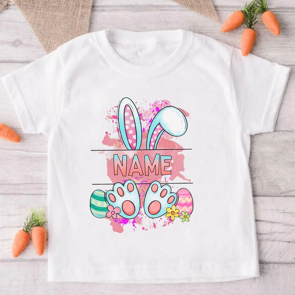 Personalised Bunny Kids Easter T-shirt Custom Name Child Shirts Tops Boys Girls Shirt Easter Party Outfits Toddler Holiday Tee 6