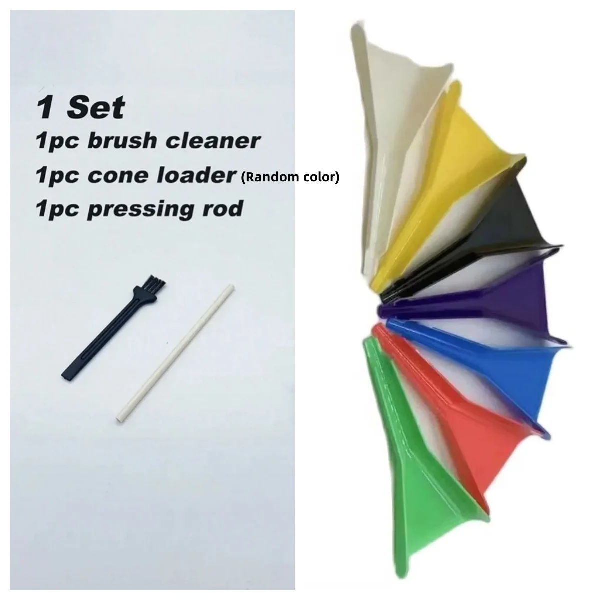 מראש התגלגל קונס מעמיס כלי סט כולל 1 יחידות מטעין חרוט, 1 יחידות ניקוי מברשת ו 1pcs מוט לחיצה