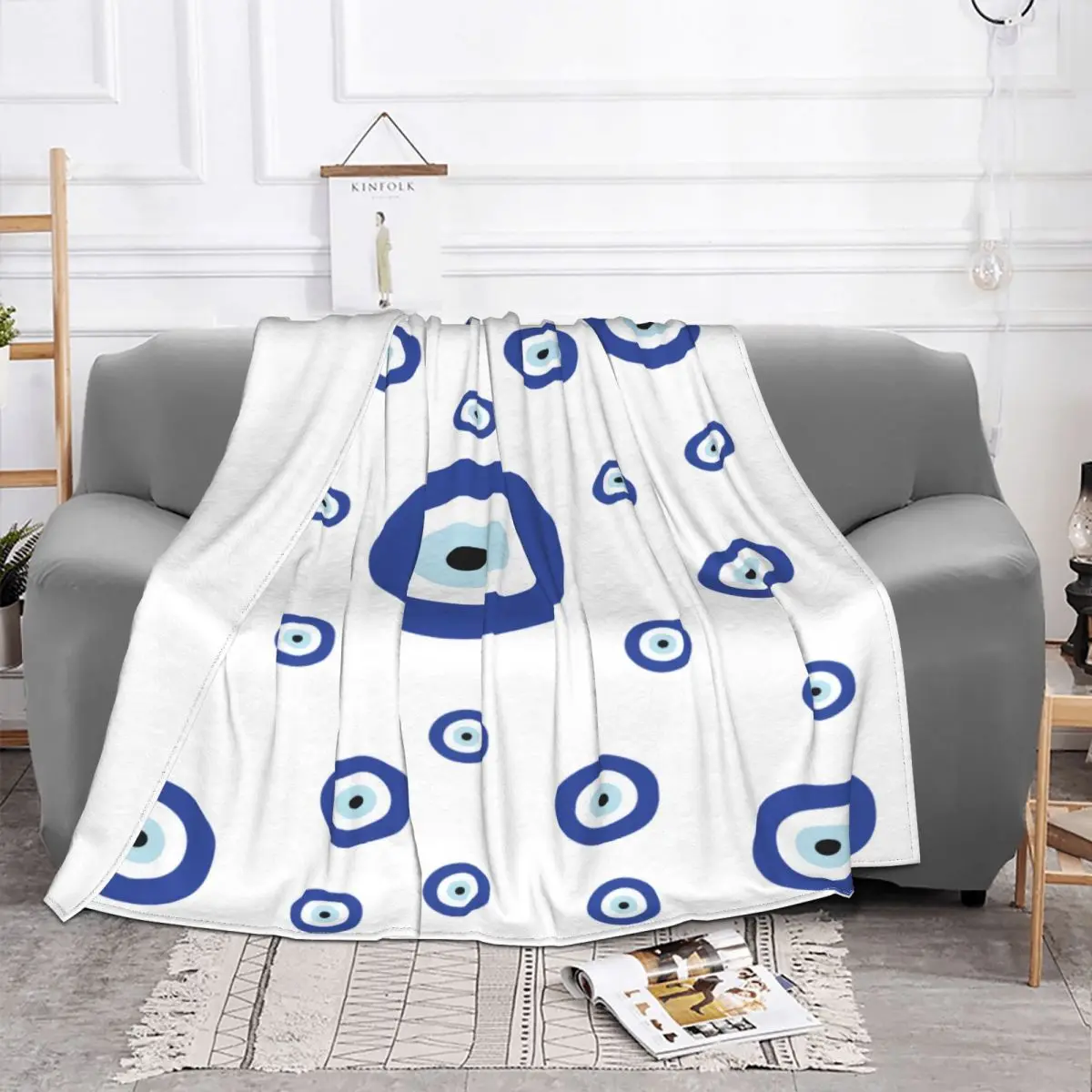 

Evil Eye Magic Witchcraft Blue White Blanket Flannel Summer Bohemian Boho Ultra-Soft Throw Blanket for Bed Couch Bedspreads