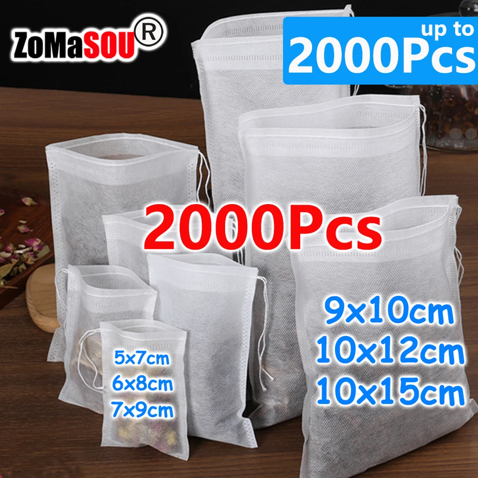 2000-100Pcs Disposable Filter Infusers Empty Drawstring Seal Scented Loose Tea Bags Herb Kitchen Spice Brew Coffee_voghion.com