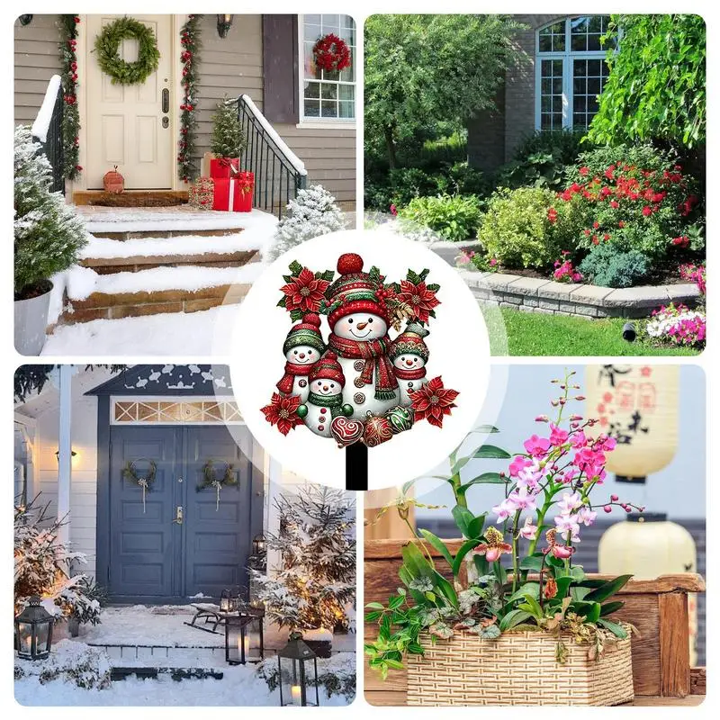 Christmas Garden Stakes Christmas Snowman 2D Acrylic Yard Plug Decor Hand-Painted Outdoor Decorative Tool For Patio Lawn Porch