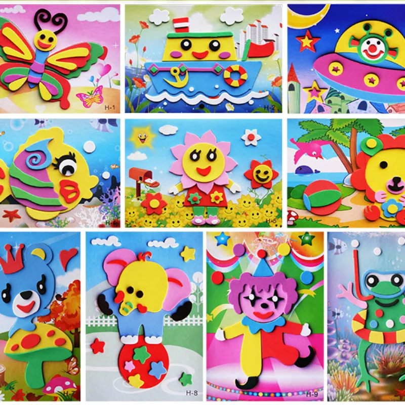 1/10pcs DIY Creative Cartoon Animal 3D EVA Foam Sticker Puzzle Handmade Early Learning Educational Toys for Children Kids Gift