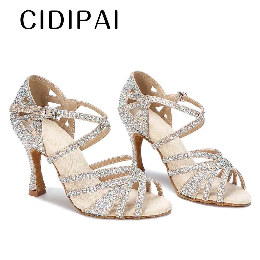 CIDIPAI Latin Dance Shoes Woman Salsa Performance Ballroom Shiny Dance Shoes Indoor Party Shoes Golden Women's Wedding Shoes