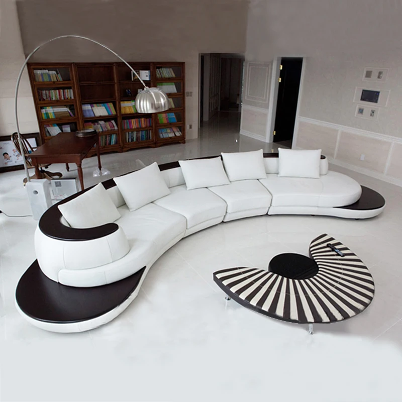 

Italian curved leather sofa, living room, small unit combination, special-shaped high-end fashion, light luxury, simple modern h