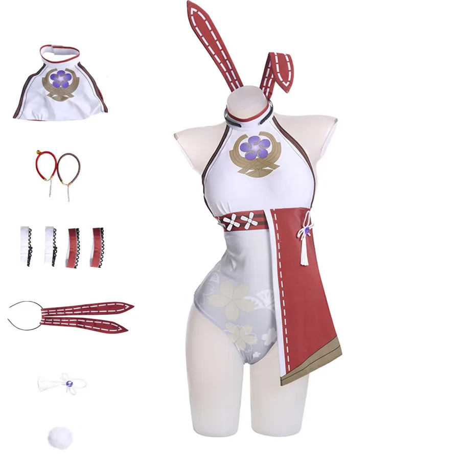 

Anime Game Yae Miko Genshin Impact Cosplay Costume Grand Narukami Shrine Witch Wig Tight Jumpsuits Woman Sexy Party Swimsuit