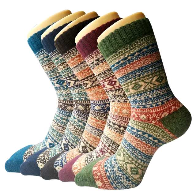 5 Pairs Women's Autumn Winter Wool Socks Warm Soft Mid Length Socks Ultra Thick Harajuku Women's Antifreeze Cashmere Short Socks 1