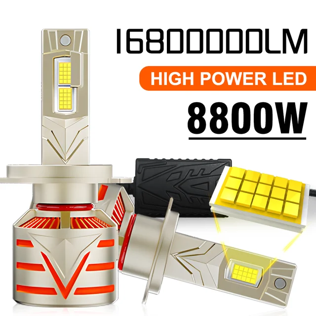 ไฟหน้ารถยนต์ LED กำลังสูง 8800W 16800000LM รุ่น H7 H4 H11 ใช้ชิป 9980 CSP Canbus รองรับ H1 H8 9005 HB3 9006 HB4 9012 Turbo Lamp 1