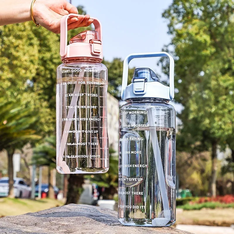 2 Liters Straw Plastic Water Bottle Girls Portable Travel Large Bottle Sports Fitness Bike Cup Big Fat Cup Water Bottle Sports Water Bottle Sports Bottle Plastic Water Bottle Plastic Cup
