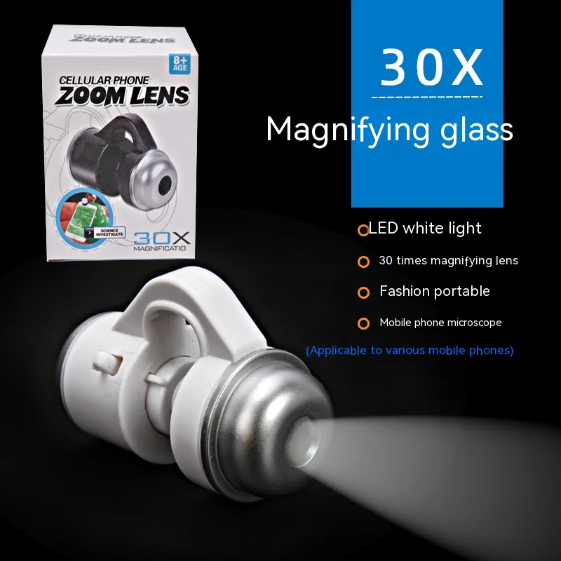 Enhanced Portable Mobile Phone Magnifier with 30X Glass Lens and Illuminant Identification Loupe