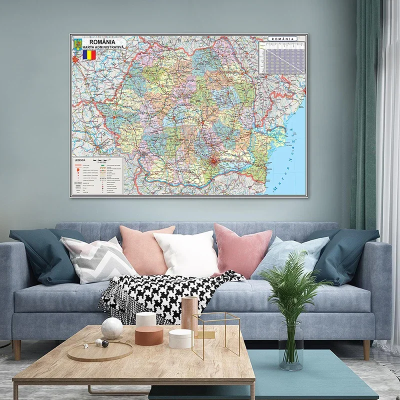 Romanian Romania Country Map Canvas Map Posters and Pritns 59*42cm for Kids Home School Room Decor