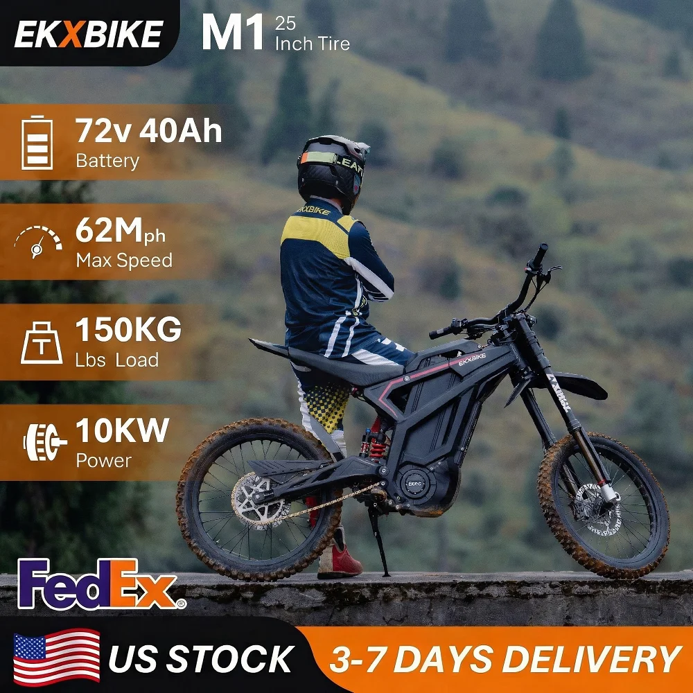 EKXBIKE M1 16800W Peak Electric Dirt Bike 72V/50Ah Electric Bike 85Miles Max Range 62Mph Max Speed Mountain Electric Motorcycle