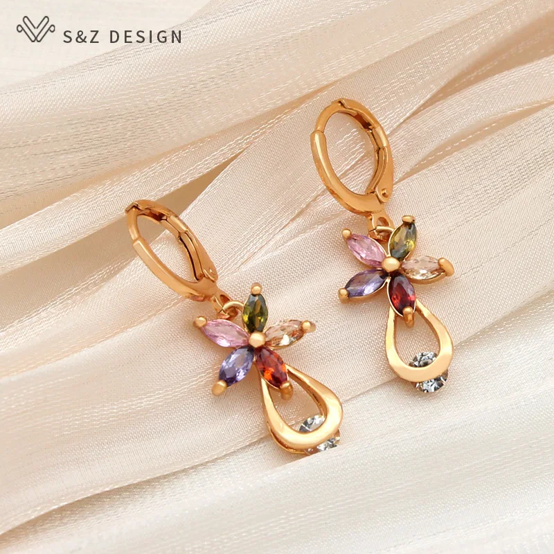 S&Z DESIGN New Fashion Dragonfly Peacock Owl Animal Dangle Earrings For Women Jewelry Champagne Gold Color Classic Eardrop