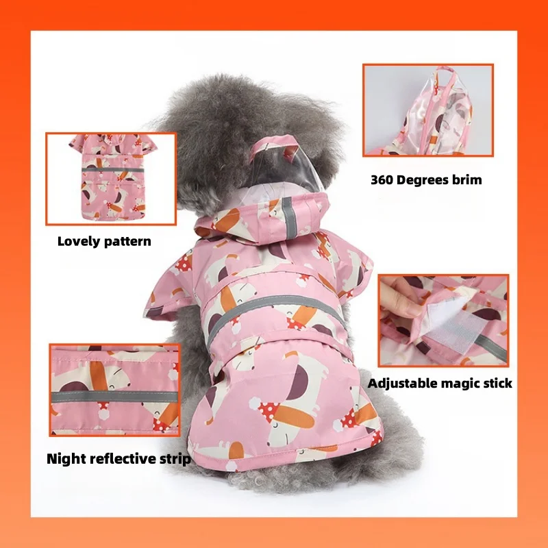 Small Medium-sized Dog Raincoat Pet Clothes Universal Bath Duck Dog Clothes Yellow Duck Little Bee Four-legged Pet Raincoat