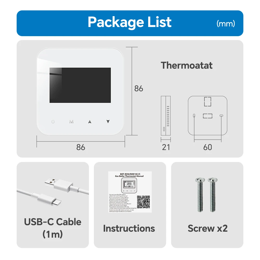 Smart WiFi Gas Boiler Thermostat Daily Programmable Heating/Cooling Battery Powe