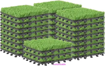 27-Pack Interlocking Artificial Grass Tiles 1