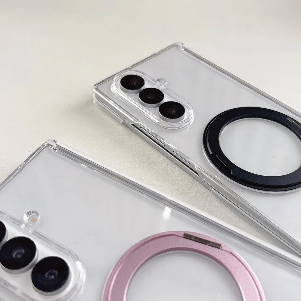 360° Rotating Bracket Transparent Phone Case with Hinge Protection - Shockproof Back Cover (2-Piece Set)