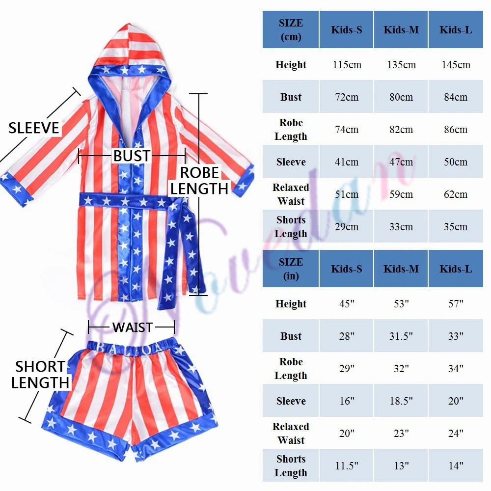 

Rocky Balboa Apollo Movie Boxing American Flag Cosplay Costumes Kids Bathrobe Shorts Robe Boxing Costume Set Training Outfit