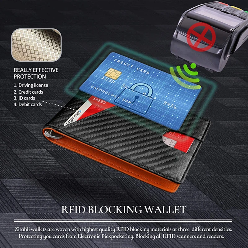 Carbon Fiber Rfid Men Wallets Money Clip Slim Thin Card Holder Money Bag Luxury Male Small Short Purse Bifold Coin Wallet