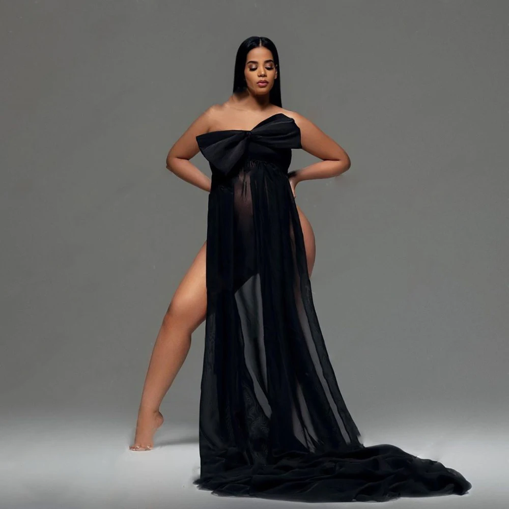 

Photoshoot Sexy Maternity Dresses Black Bow Off Shoulder Long Maternity Gowns Backless Pregnant Dress Baby Shower New Design