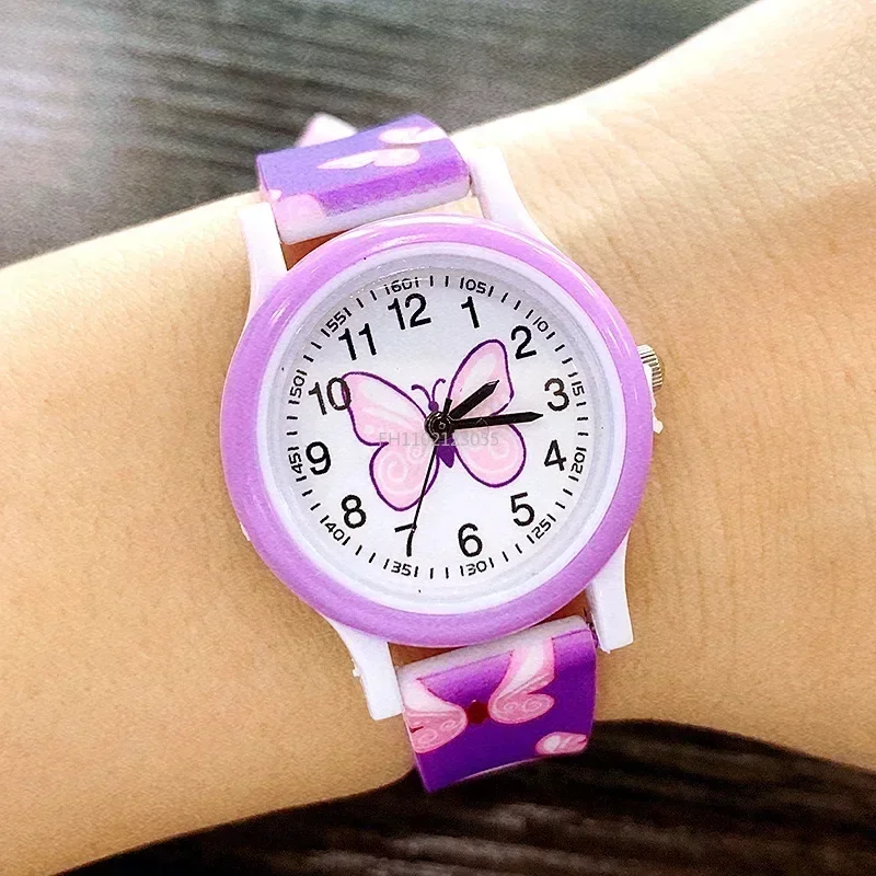 New Fashion Girls Watches Print Butterfly Cartoon Watch for Kids Silicone Strap Quartz Watch Childrens Cute Wristwatch Clock 2