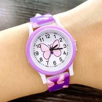 New Fashion Girls Watches Print Butterfly Cartoon Watch for Kids Silicone Strap Quartz Watch Childrens Cute Wristwatch Clock 2