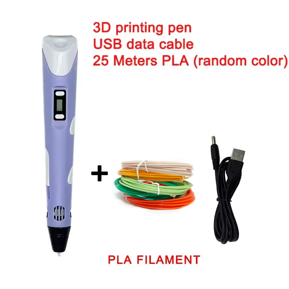 3D Printing Pen Drawing Pen with LCD Screen with 25M PLA Compatible PLA Filament Toy Children Safe Painting DIY Birthday Gift