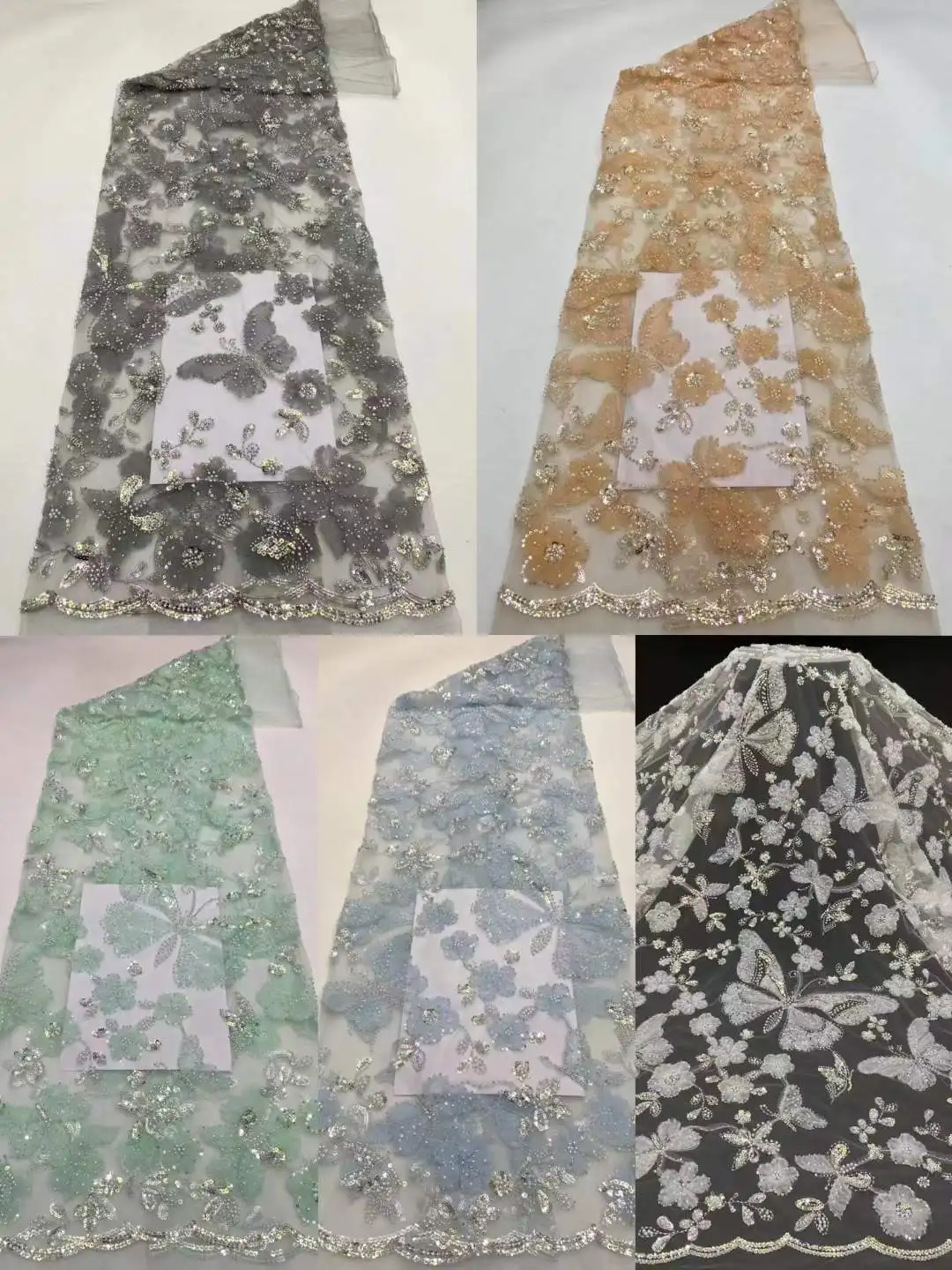 

African Lace Fabric 2024 High Quality Fashion Nigeria Sequins Embroidered French Tulle Lace Fabric For Nigerian WeddingCD58