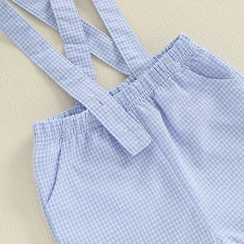 Toddler Boy Independence Day Clothing Set Short Sleeve American Flag Romper Plaid Suspenders Shorts Outfit 4th of July Parade 2