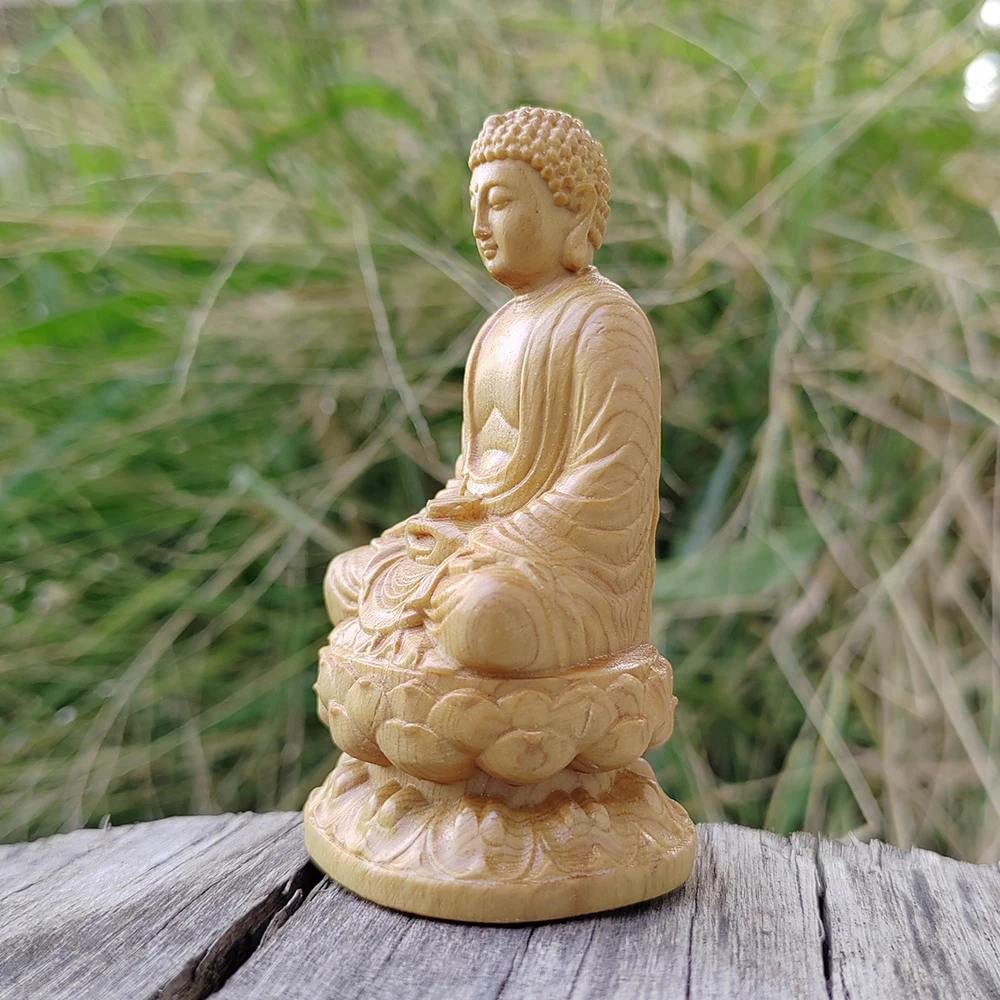 Hand-Carved Wooden Buddha Statue Ornament - Oriental Aesthetic & Traditional Style Decor