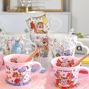 세라믹 커피 머그잔 귀여운 만화 미키 도널드 덕 스티치 아침 우유 컵 어린이 온수 컵 홈 인테리어 장식 상품 이미지