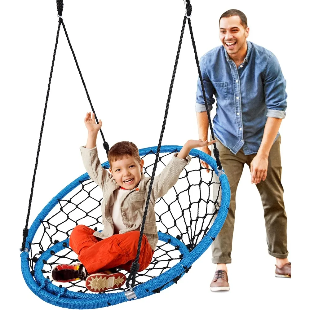 Hanging Netted Seat Kids Indoor Outdoor Yard Round Circle Saucer Swing for Trees or Swing Sets - All Season UV Resistant