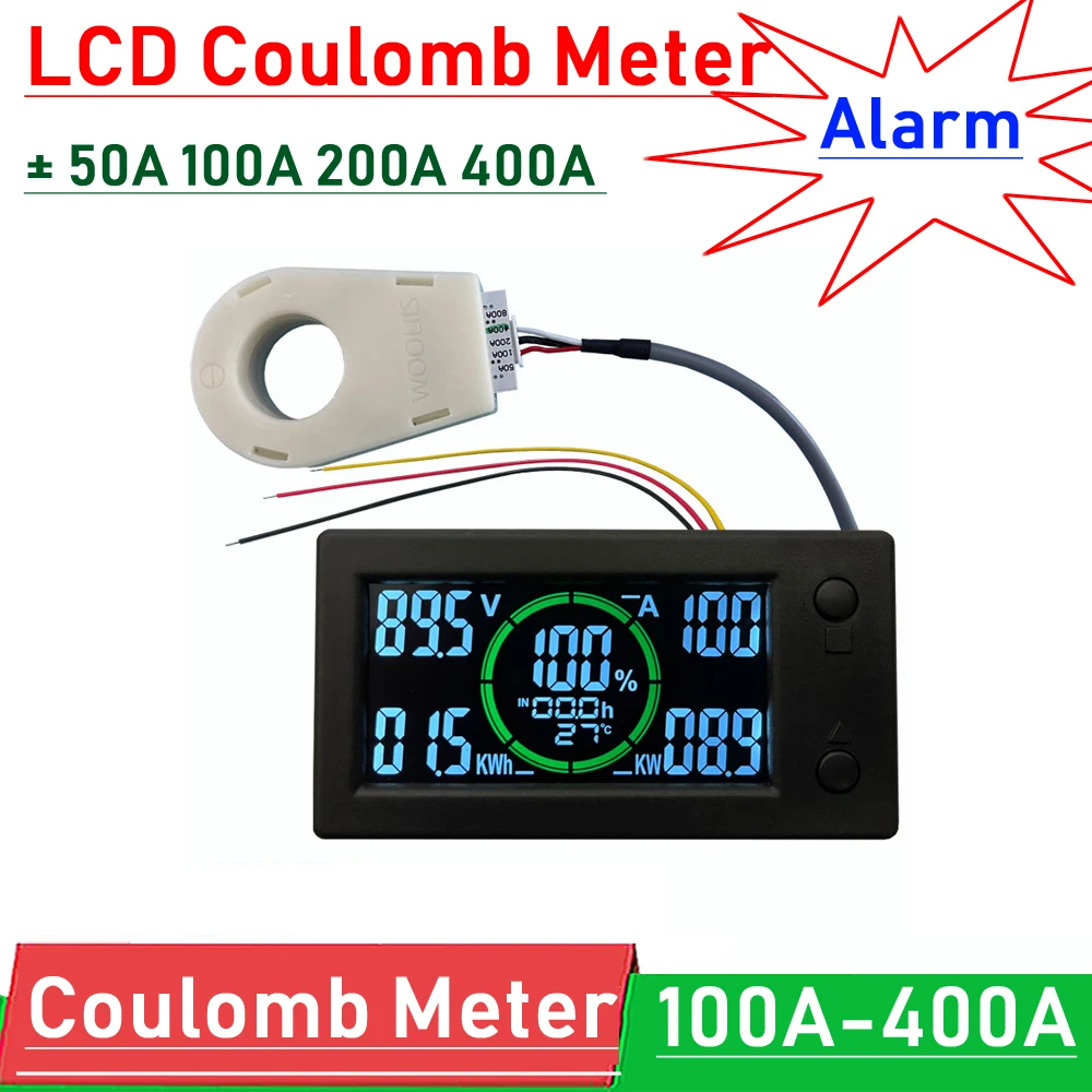 

Battery Monitor Hall Coulomb Meter DC 5-90V 100A 200A 400A Lifepo4 lead-acid Li-ion lithium capacity power display 12V 24V 48V