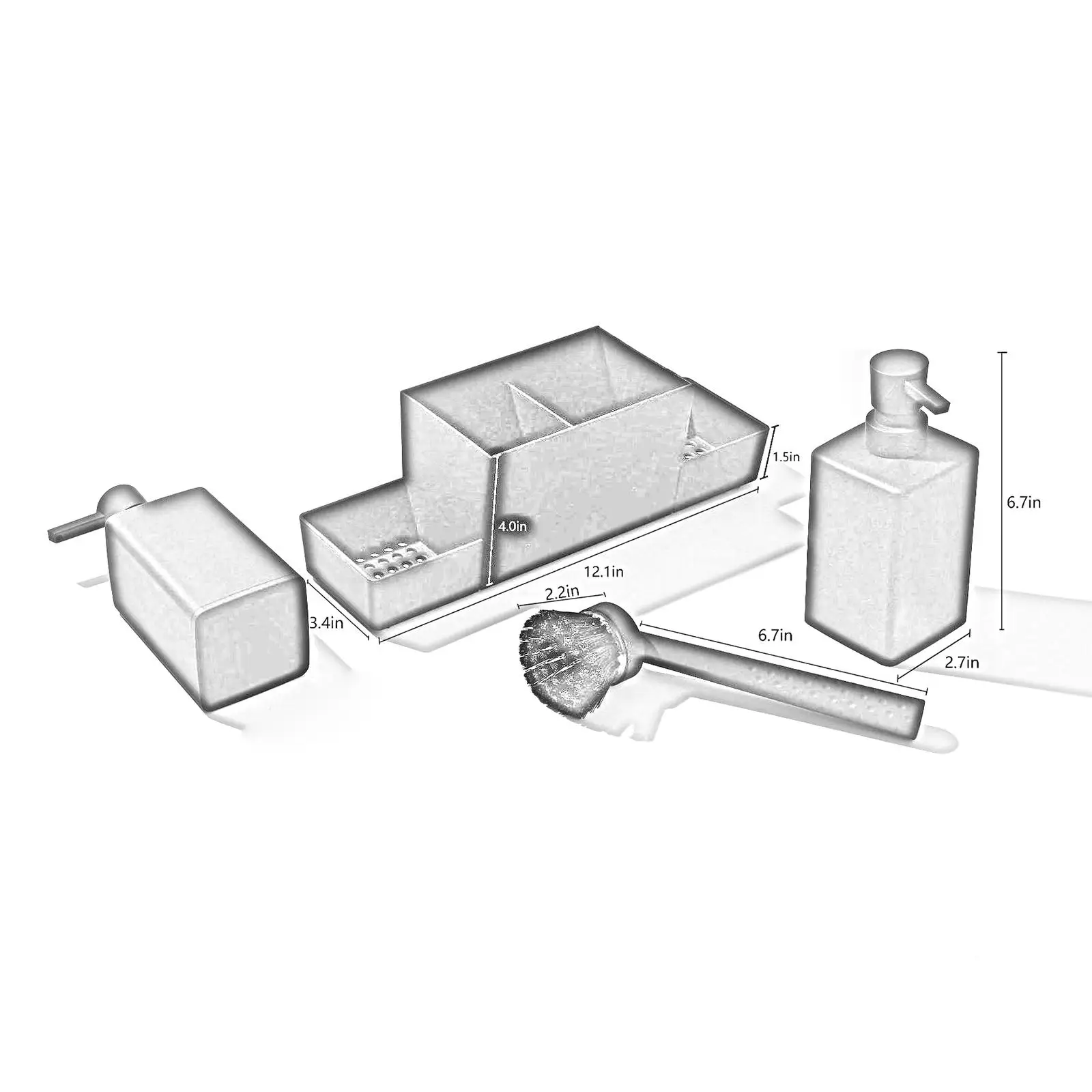 4x Kitchen Soap Dispenser with Sponge Holder Non Slip for Bathroom Home Sink