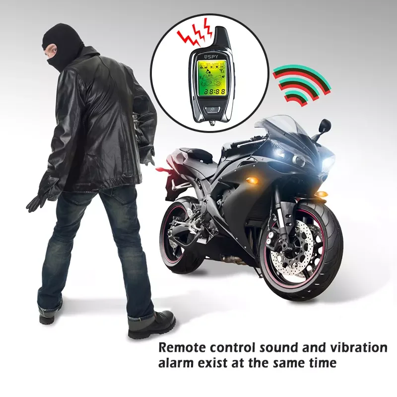 SPY 2 Way Motorcycle Alarm System Remote Engine Start Starter Microwave Sensor Colorful LCD Pager Display motorcycle alarm bike alarm anti theft alarm