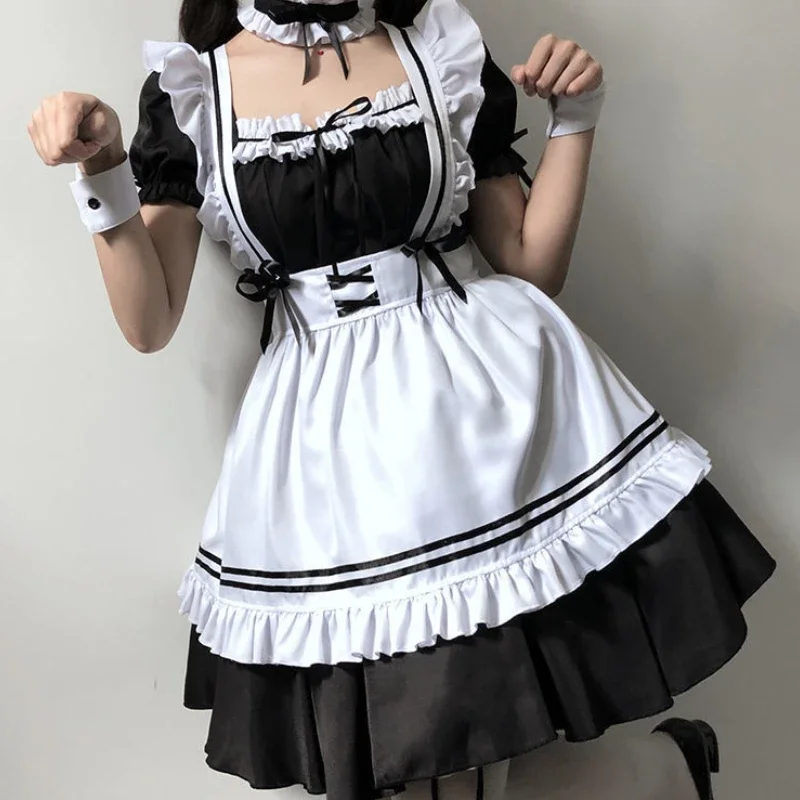 Anime Maid Cosplay Costume Adult Women Girls Lolita Kawaii Black Dress Apron Suit Halloween Outfit Party Uniform