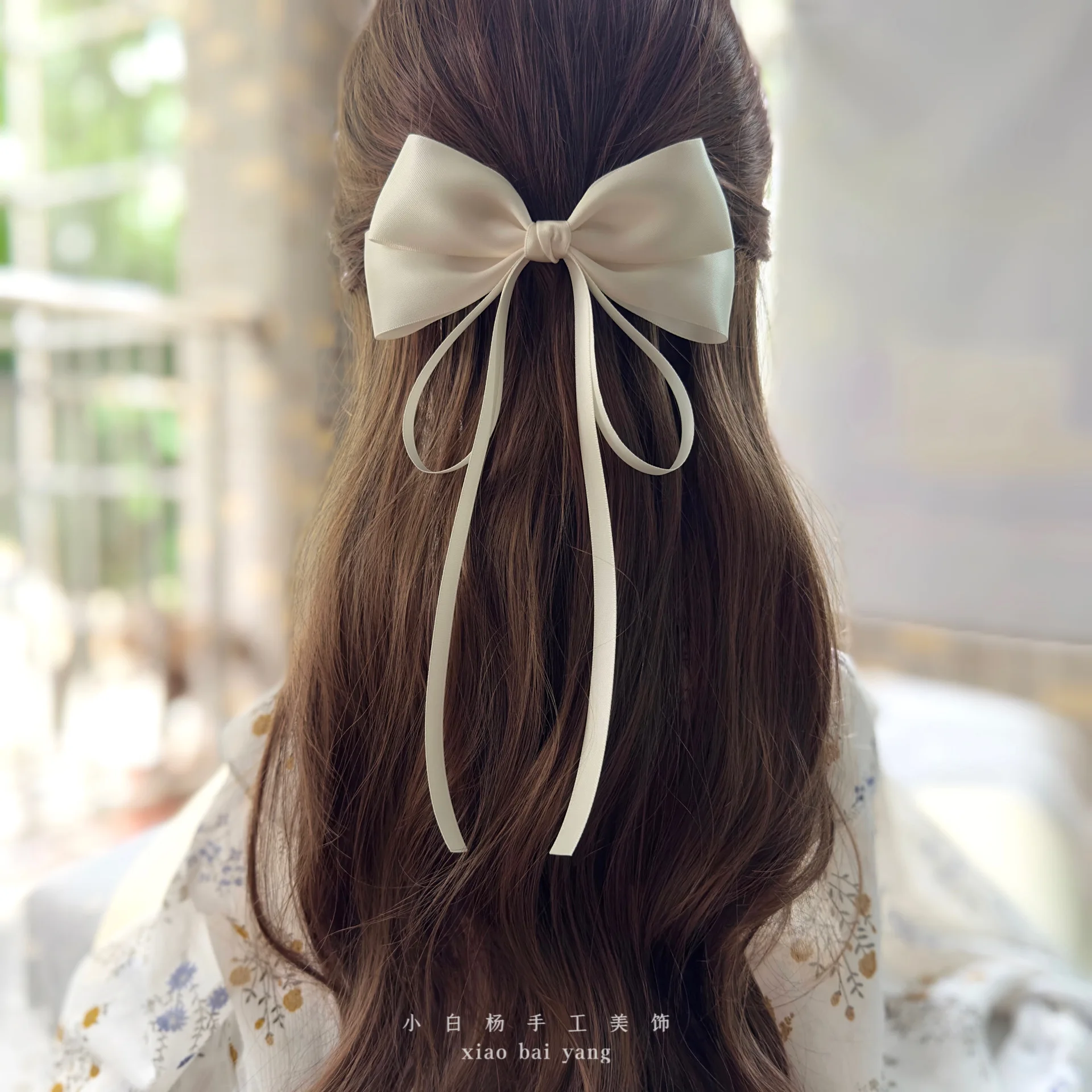 Vintage beige Haarschleifen-Clips, trendige lange Band-Haarspangen, Haarschmuck für Damen und Mädchen, Accessoires, Hochzeitsschmuck, Haargummis – Detail 3
