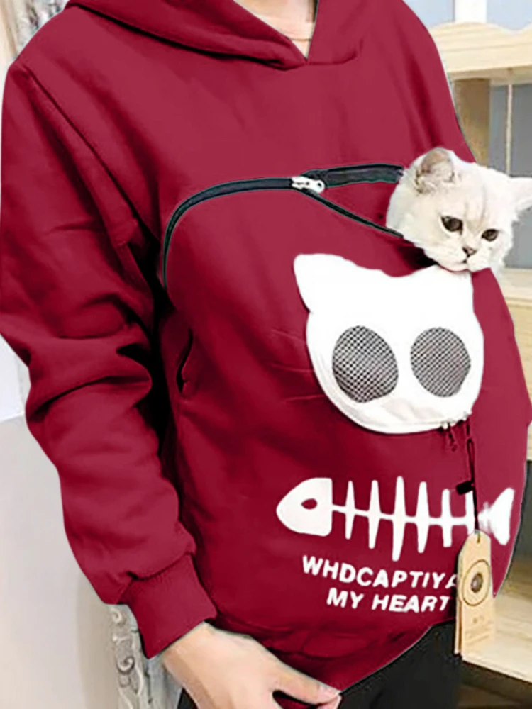 

S-3XL Cat Lovers Hooded Sweatshirt Kangaroo Dog Pet Paw Dropshipping Pullovers Cuddle Pouch Fish Pocket Hoodie