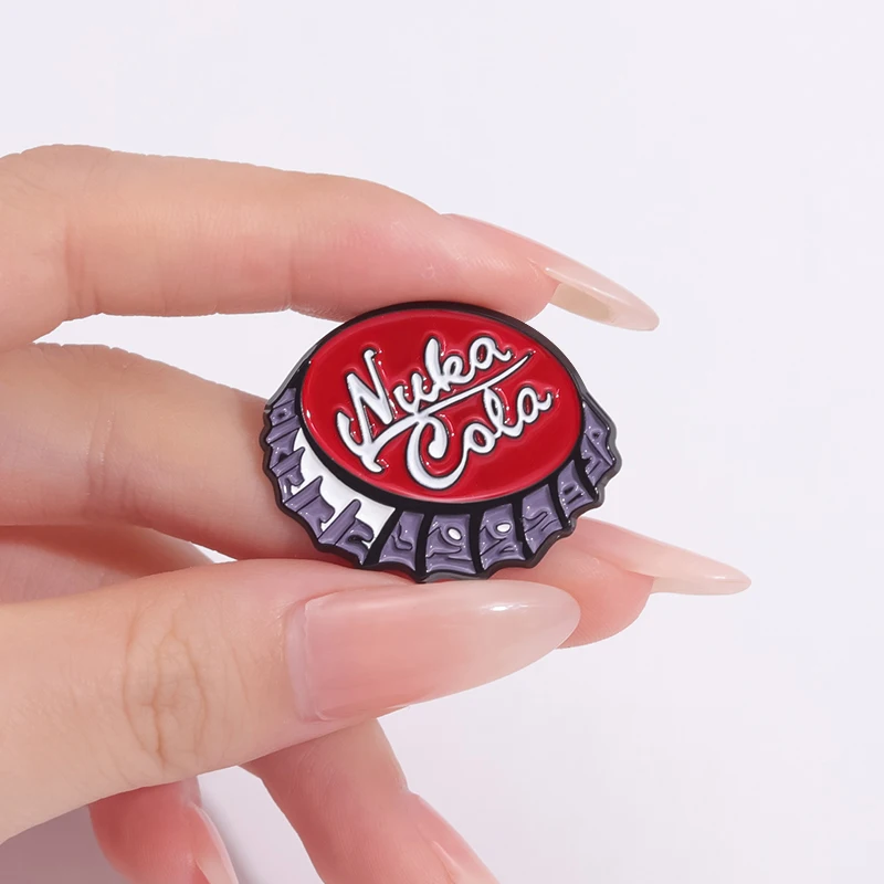 Enamel Pins 2 Styles Nura Cola TM Enamel Pins Creative Coke Bottle Cap Badges Backpack Lapel pins Brooches Cartoon Jewelry Accessories Gifts