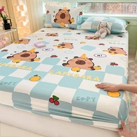 Cartoon Astronaut Fitted Sheet, Cute Astronaut with Rocket Bedding for Kids Boys,Cotton Outer Space Explorer Theme Bed Sheet 1