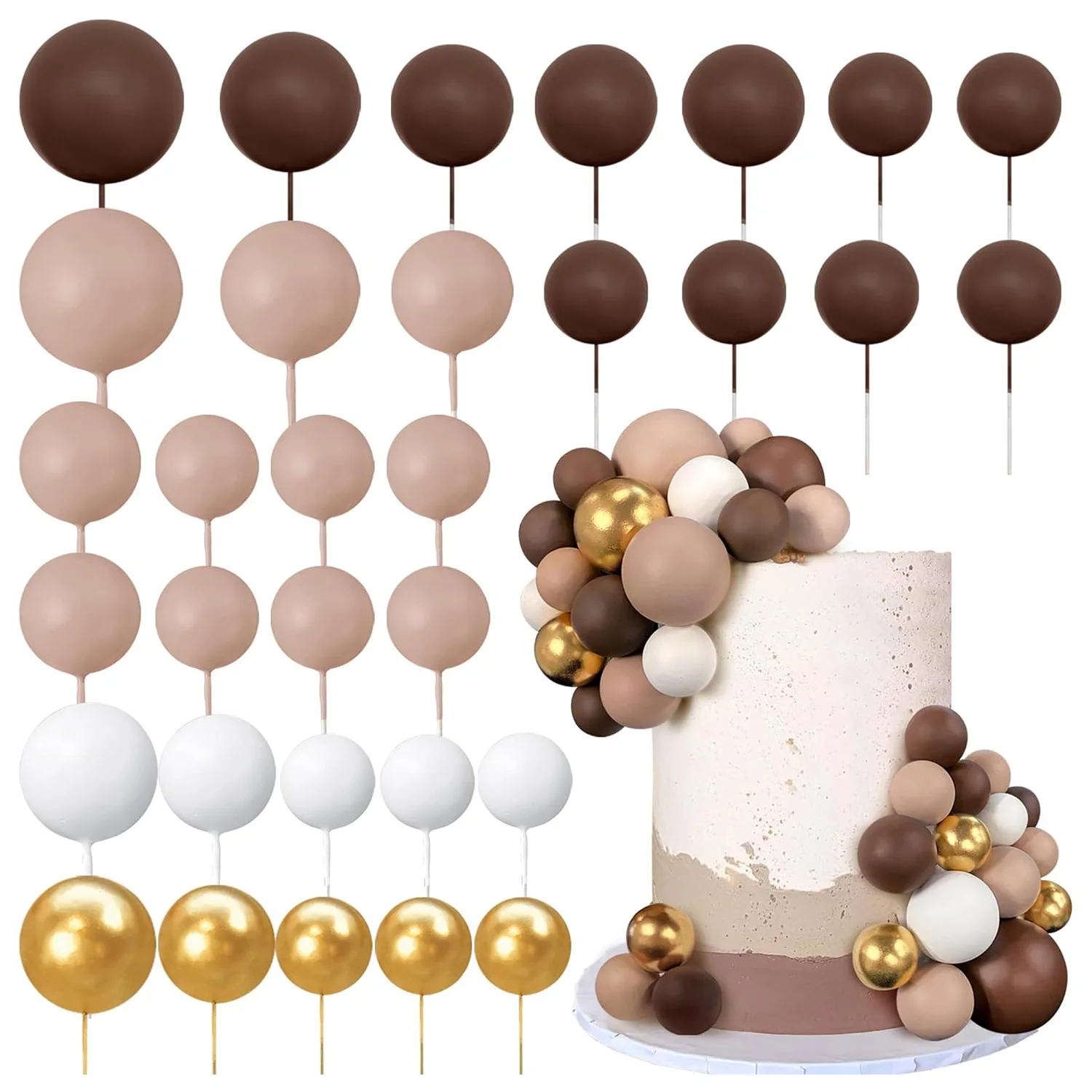 32PCS Braun Gold Ball Kuchen Picks Ball Geformt Kuchen Topper Perle Kugeln Kuchen Einsatz Topper für Geburtstag Party Dekoration liefert