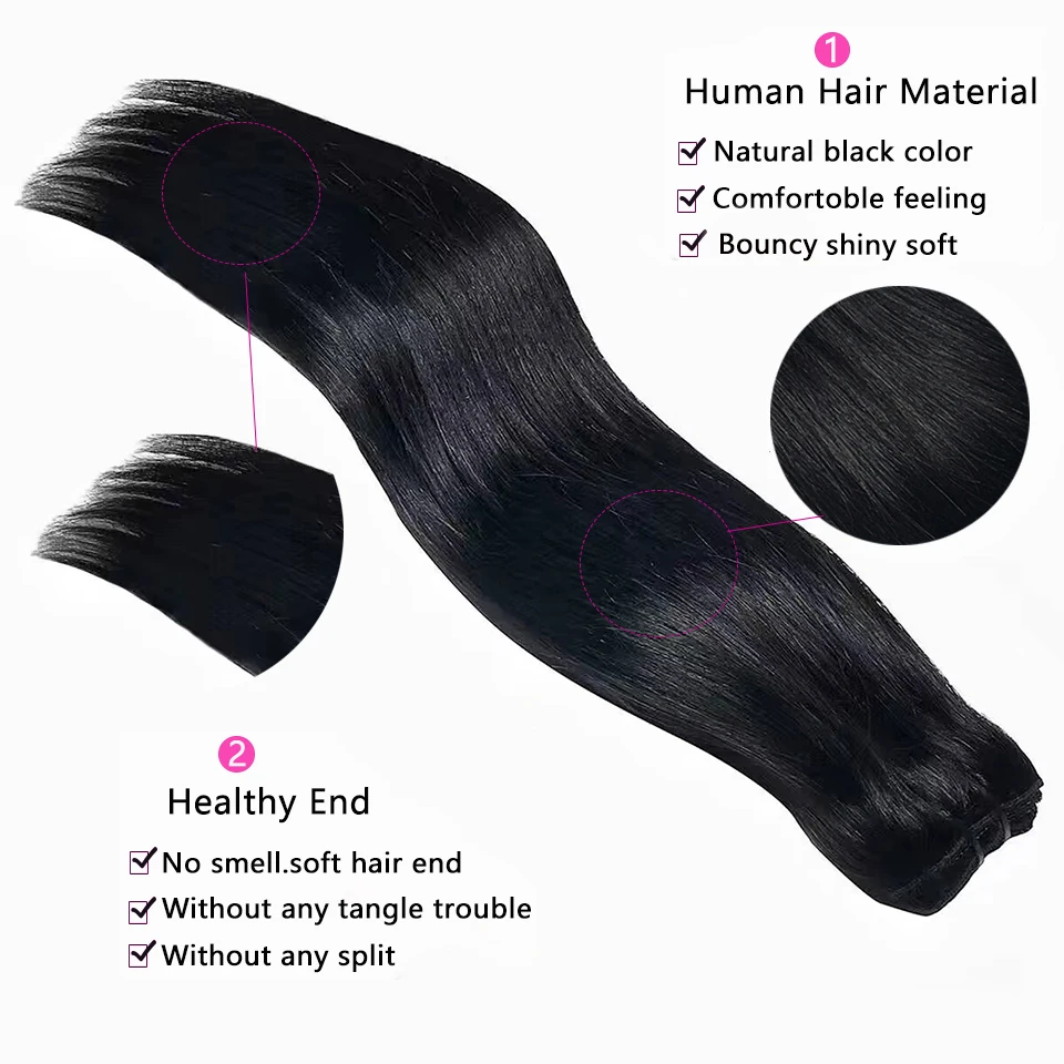 Straight Clip In Human Hair Extensions Natural Black Color In Brazilian 100% Remy Human Hair 120G 8Pcs/Set Full Head  For Women