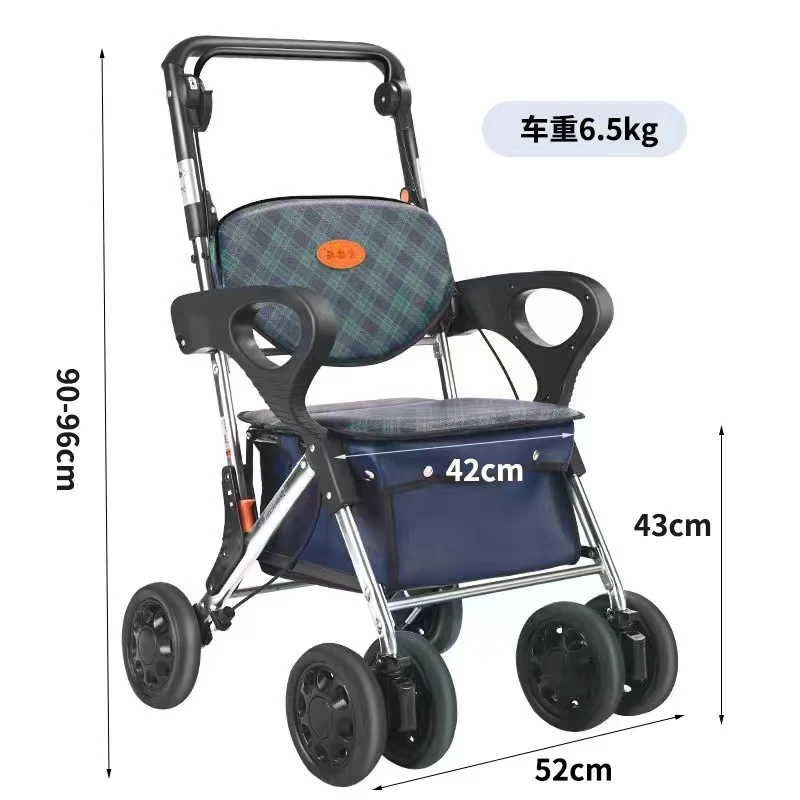 Elderly Shopping Aid Car, Hand Push To Buy Vegetables Cars, Aluminum Folding Elderly Scooter Can Sit and Push Walker for Adults