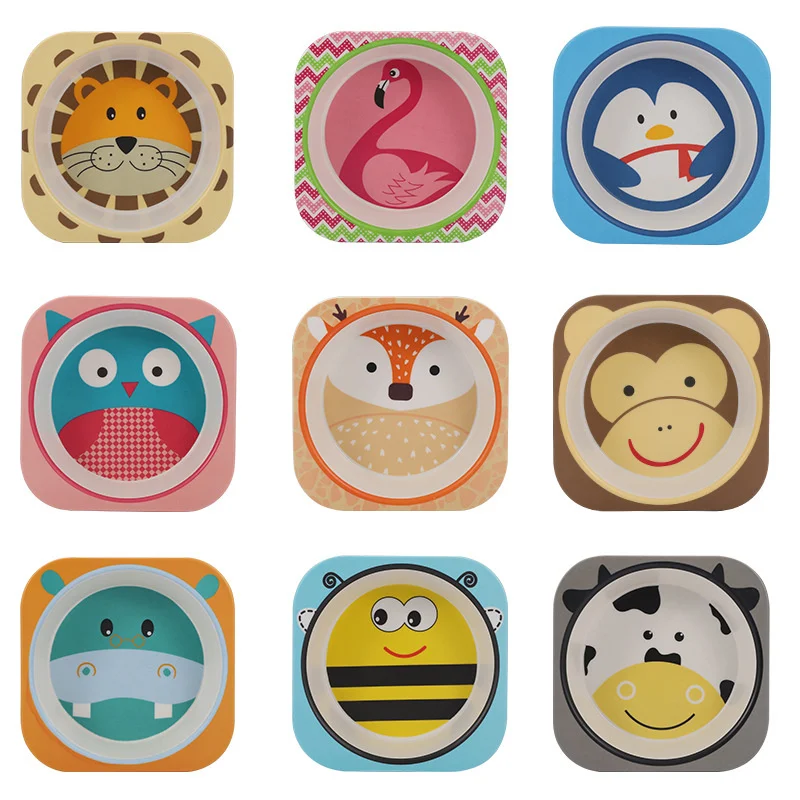 Bamboo Fiber Cartoon Toddler Plates - Fall-Proof Baby Feeding and Complementary Soup Bowls