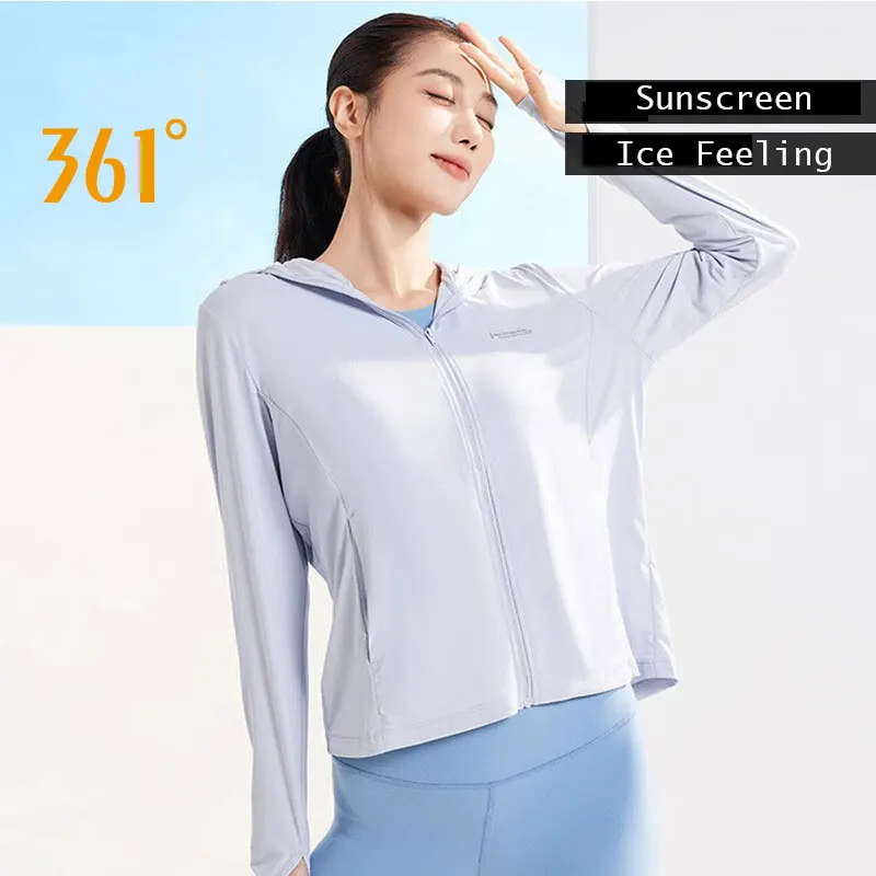 

361 Degrees Women Knitted Single Windbreaker Ice Silk Thin Section Breathable Hooded Sunscreen Comfortable Jacket Top 562324010A