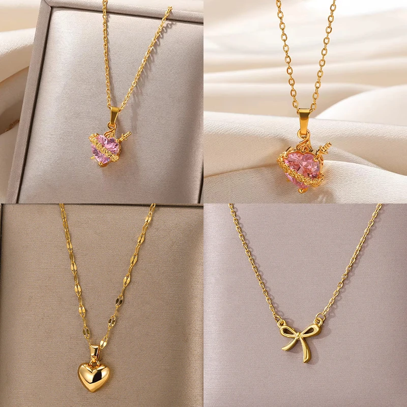Pink Heart Zircon Necklace