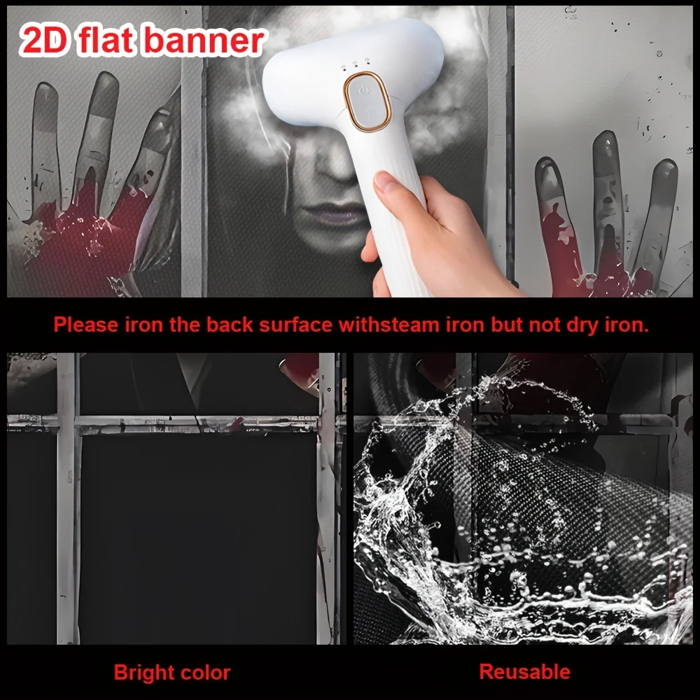 2D-Flugzeug, 2D-Flugzeug-Banner 1 Stück, dekoratives Halloween-Fenster-Display-Banner, erschreckendes, blutbeflecktes Mädchen-Fenster-Display-Banner – Detail 8