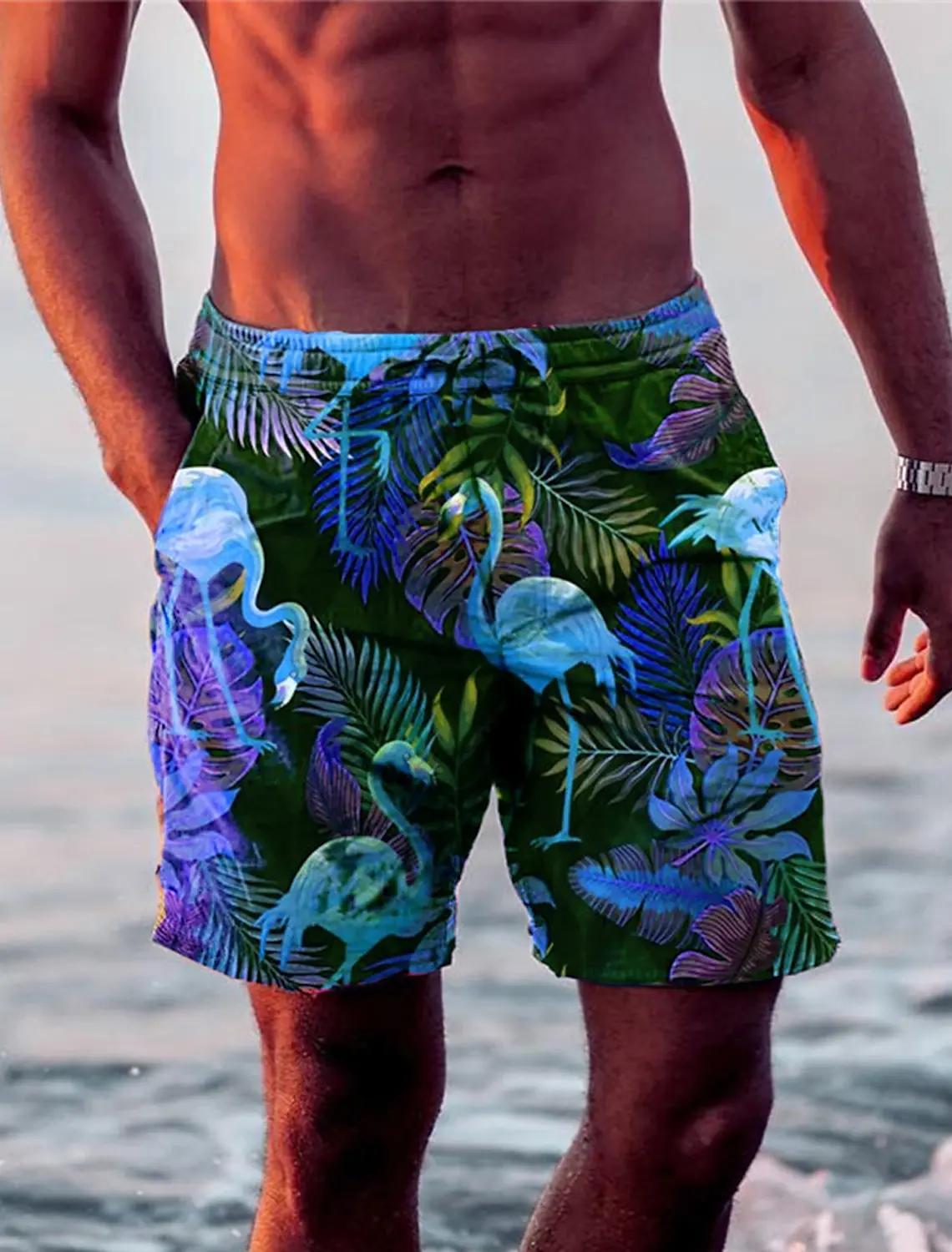 New Men's Shorts Swim Shorts Swim Trunks Drawstring Leaf Flamingo Graphics Quick Dry Short Casual Holiday Hawaiian Micro-elastic - Image 4