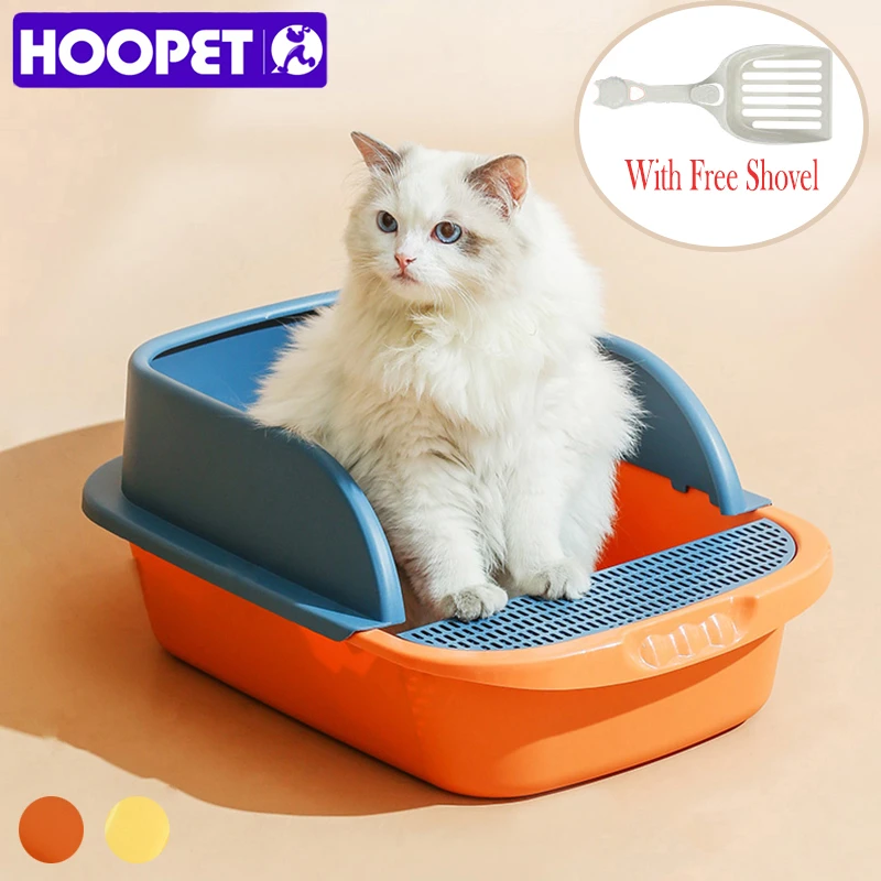 Hoopet Cat Litter Box Heighten Semiopen Toilets For Pet Clean Sandbox With Free Shovel Cat