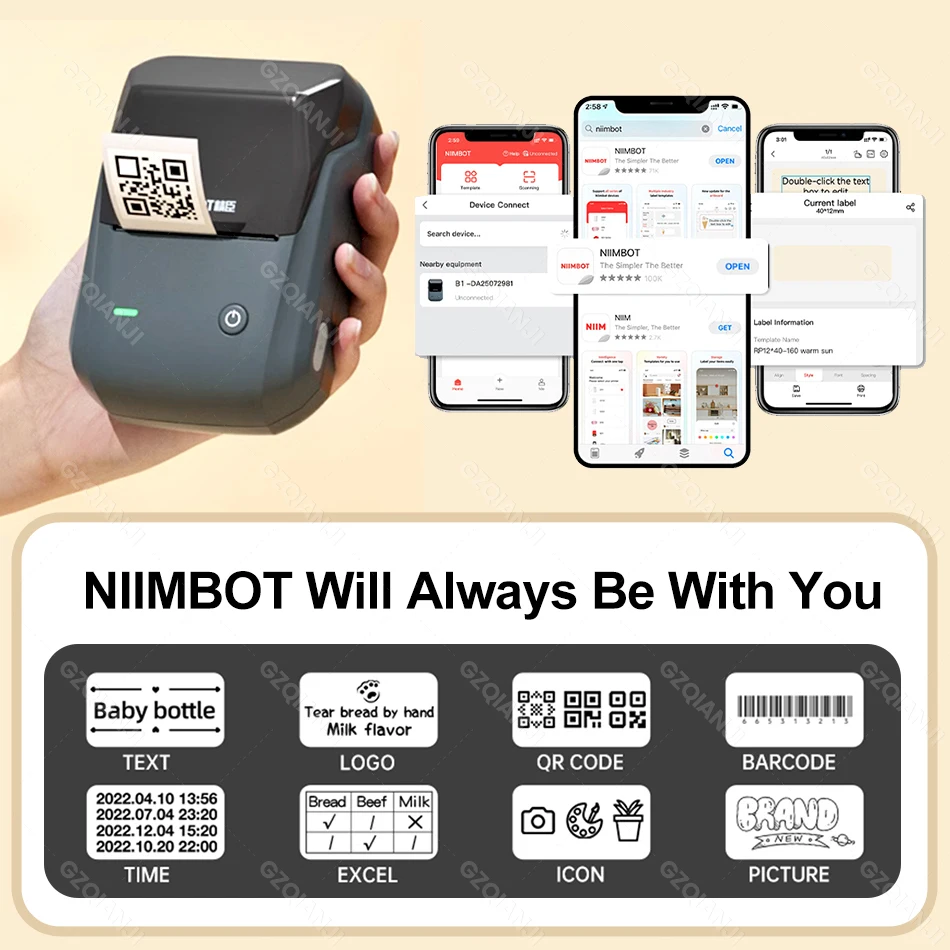 Niimbot b1 Impressora de Etiquetas Portátil Bluetooth Móvel Autoadesivo Autoadesivo Papel Rolo Máquina de Etiquetas Jóias - Imagem 6