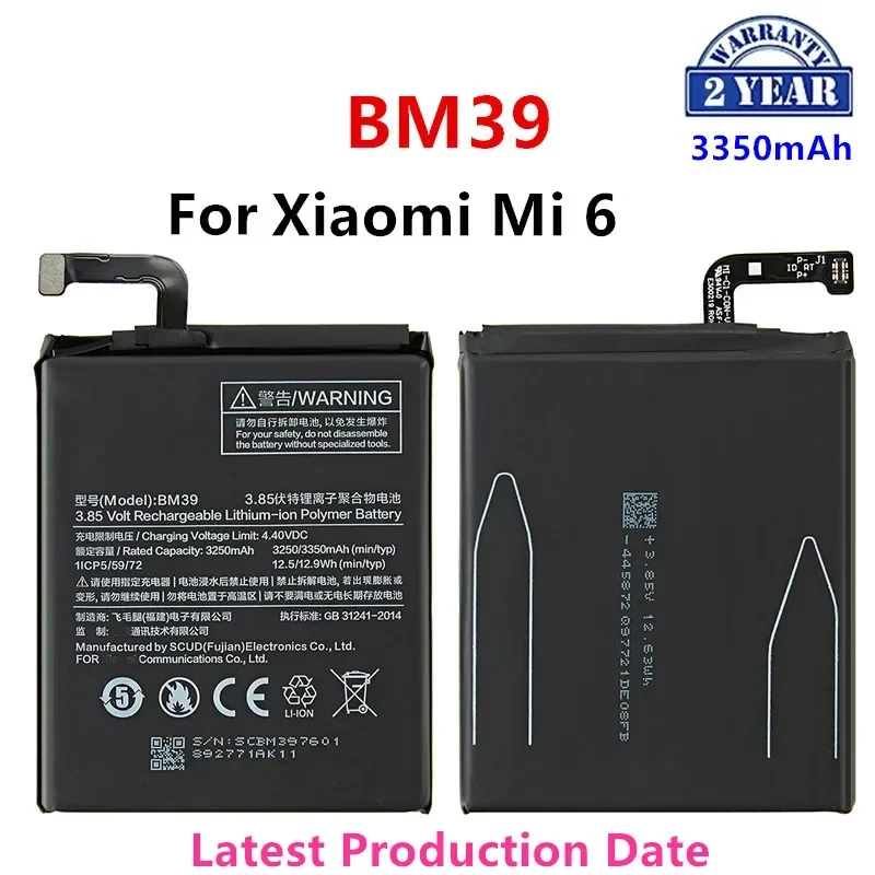 

100% Оригинальный BM39 3350 мАч аккумулятор для Xiaomi 6 Mi 6 Mi6 BM39 высококачественные сменные батареи для телефона